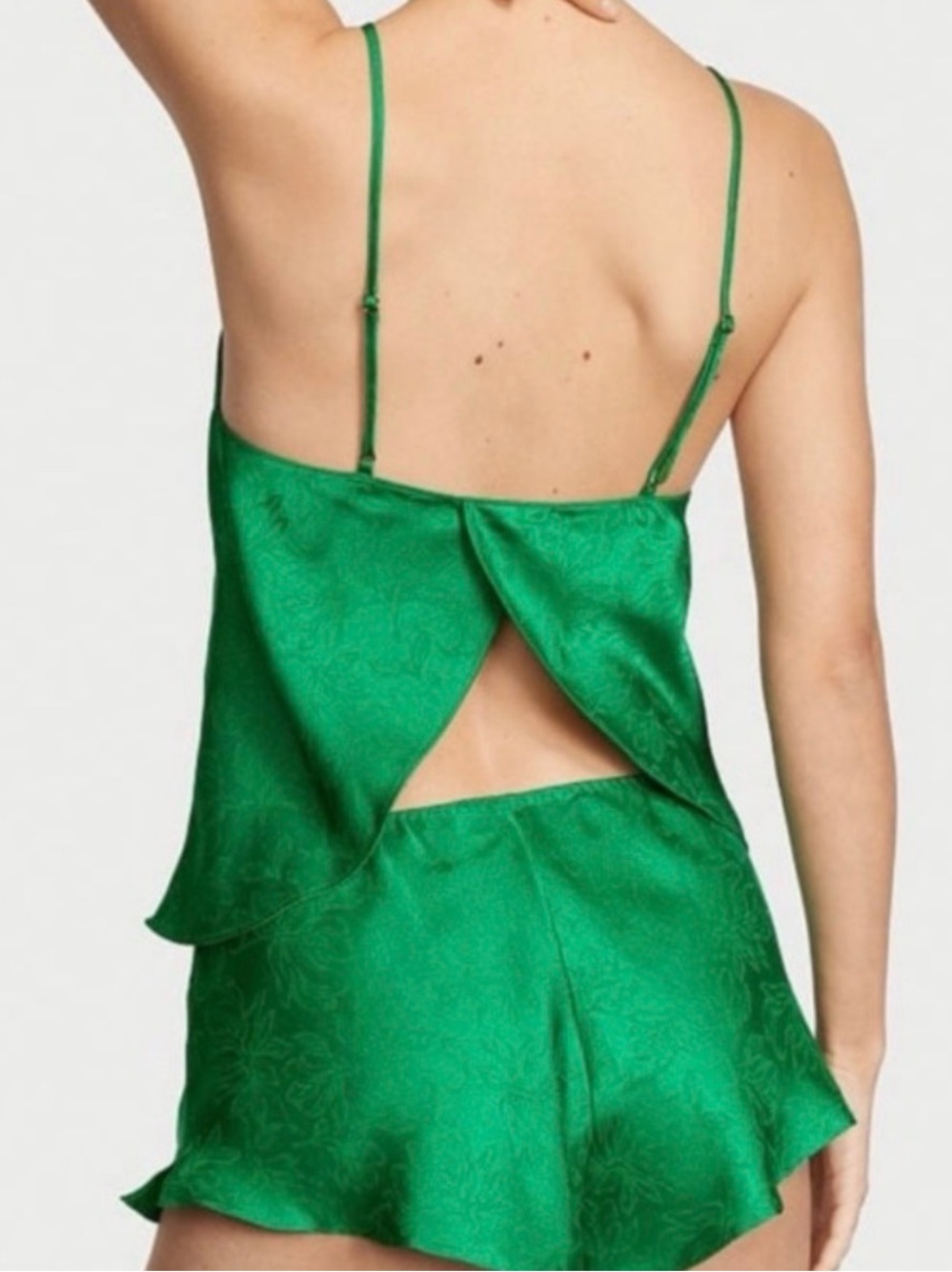 Victoria's Secret Green Satin Camisole & Shorts Set